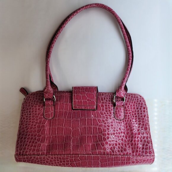 Y2K Pink Faux Croc Print Handbag With Buckle Feature - Picture 2 of 9